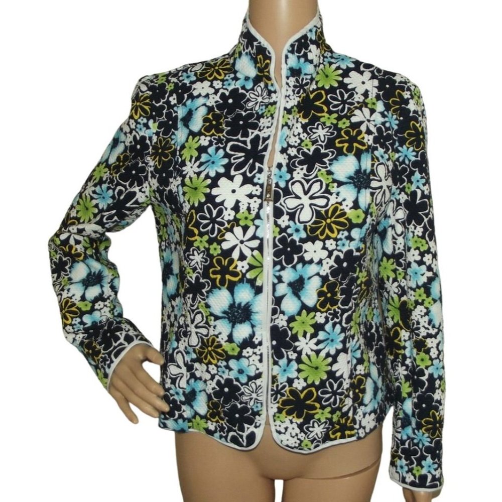 Requirements Jacket Size 12 Floral Zip Front Quilted Jacket turquoise blue green - Picture 3 of 12